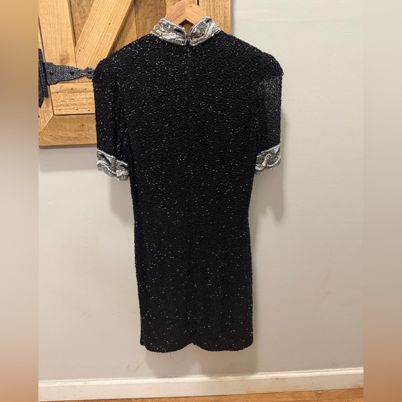 Vintage Oleg Cassini mini black tie sequin dress - Picture 2 of 7